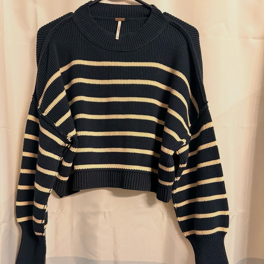FP Movement by Free People Navy and Cream Striped Sweater